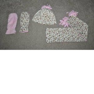 Girls Winter Hat, Scarf & Gloves Set Fleece White Animal Jumping Beans 3 Pc Set